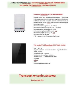 Zestaw 25kW SolarEdge: Inwerter SolarEdge SE25K-RW00IBNM4/ 76x moduł PV PhonoSolar PS370M4-20/UH