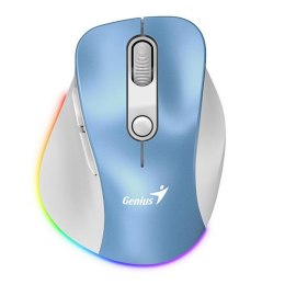 Mysz bezprzewodowa Genius Ergo 9000S Pro Biało-Niebieska Cichy klik Bluetooth 5.0 + 2,4GHz