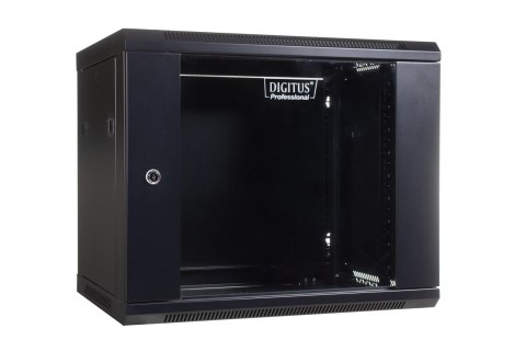 Szafa wisząca jednosekcyjna DIGITUS 19" 9U 501/600/600mm drzwi szklane czarna (RAL 9005) niezmontowana