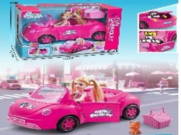 Samochód dla lalek kabriolet zestaw piknikowy szczeniak różowy 4 el.