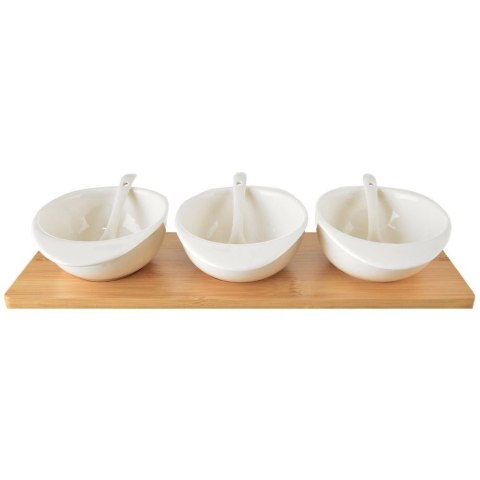 Miseczki na przekąski z łyżeczkami porcelanowe białe na tacy WHITELINE 32 cm 7 el. Miseczki na przekąski z łyżeczkami porcelanowe białe na tacy WHITELINE 32 cm 7 el.