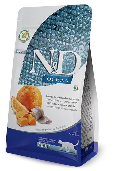 FARMINA N&D OCEAN CAT HERRING, PUMPKIN & ORANGE ADULT - sucha karma dla kota ze śledziem, dynią i pomarańczą - 1,5kg FARMINA N&D OCEAN CAT HERRING, PUMPKIN & ORANGE ADULT - sucha karma dla kota ze śledziem, dynią i pomarańczą - 1,5kg