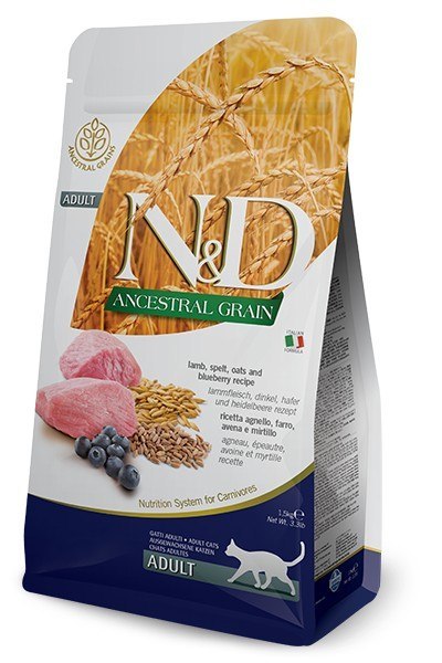 Farmina N&D Ancestral Grain sucha karma dla dorosłych kotów z jagnięciną 1,5kg Farmina N&D Ancestral Grain sucha karma dla dorosłych kotów z jagnięciną 1,5kg