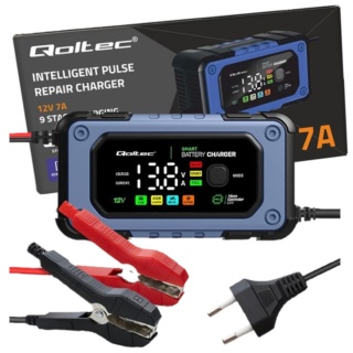 Qoltec Prostownik do akumulatora z funkcją naprawy | Inteligentna mikroprocesorowa ładowarka| 12V | 7A | LED | 4 tryby