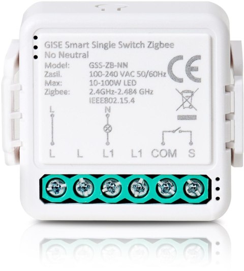 GISE Smart Single Switch no neutral Zigbee | Pojedynczy moduł przekaźnikowy bez N Zigbee | GSS-ZB-NN GISE Smart Single Switch no neutral Zigbee | Pojedynczy moduł przekaźnikowy bez N Zigbee | GSS-ZB-NN
