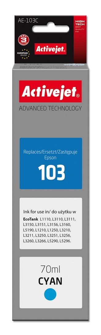 Activejet AE-103C Tusz (zamiennik Epson 103 C13T00S24A; Supreme; 70 ml; błękitny) Activejet AE-103C Tusz (zamiennik Epson 103 C13T00S24A; Supreme; 70 ml; błękitny)