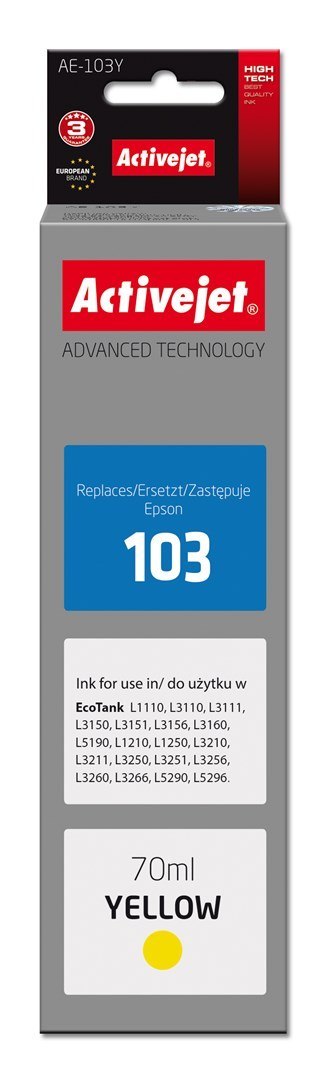 Activejet AE-103Y Tusz (zamiennik Epson 103 C13T00S44A; Supreme; 70 ml; żółty) Activejet AE-103Y Tusz (zamiennik Epson 103 C13T00S44A; Supreme; 70 ml; żółty)