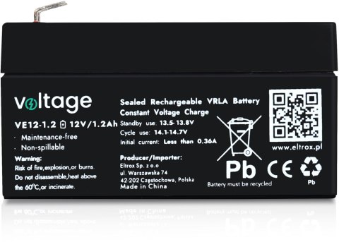 Akumulator AGM Voltage 12V 1.2Ah VE12-1.2 Akumulator AGM Voltage 12V 1.2Ah VE12-1.2