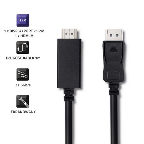 Qoltec DisplayPort v1.2 męski | HDMI męski | 5K | 1m Qoltec DisplayPort v1.2 męski | HDMI męski | 5K | 1m