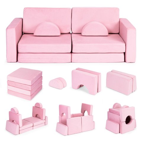 Sofa składana modułowa dla dzieci duża 2 osobowa DIY 8 miękkich poduch - różowa ECOTOYS Sofa składana modułowa dla dzieci duża 2 osobowa DIY 8 miękkich poduch - różowa ECOTOYS