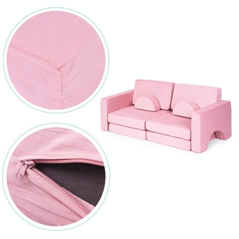 Sofa składana modułowa dla dzieci duża 2 osobowa DIY 8 miękkich poduch - różowa ECOTOYS Sofa składana modułowa dla dzieci duża 2 osobowa DIY 8 miękkich poduch - różowa ECOTOYS