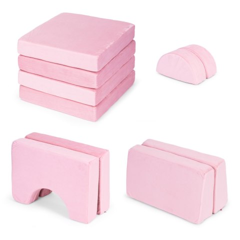 Sofa składana modułowa dla dzieci duża 2 osobowa DIY 8 miękkich poduch - różowa ECOTOYS Sofa składana modułowa dla dzieci duża 2 osobowa DIY 8 miękkich poduch - różowa ECOTOYS