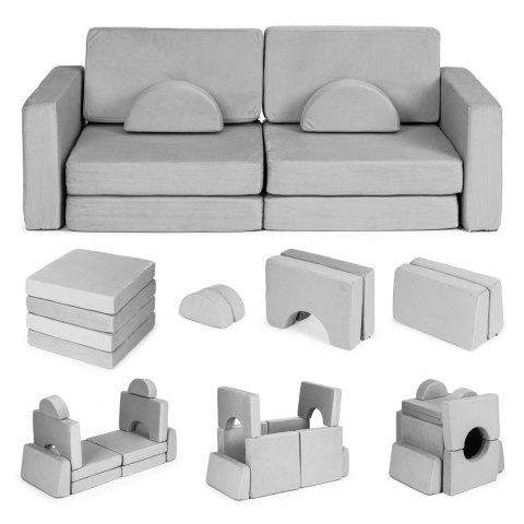 Sofa składana modułowa dla dzieci duża 2 osobowa DIY 8 miękkich poduch - szara ECOTOYS Sofa składana modułowa dla dzieci duża 2 osobowa DIY 8 miękkich poduch - szara ECOTOYS