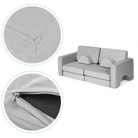 Sofa składana modułowa dla dzieci duża 2 osobowa DIY 8 miękkich poduch - szara ECOTOYS Sofa składana modułowa dla dzieci duża 2 osobowa DIY 8 miękkich poduch - szara ECOTOYS