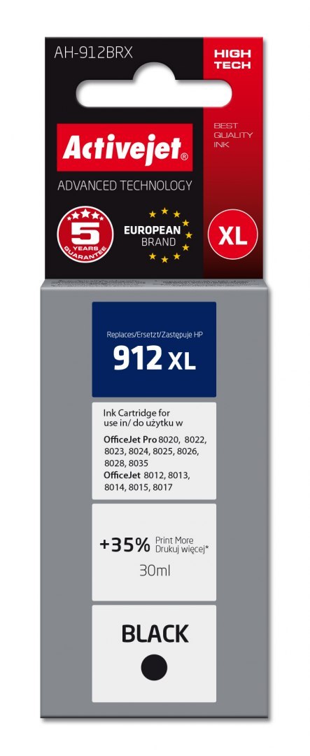 Tusz Activejet AH-912BRX (zamiennik HP 912XL 3YL84AE; Premium; 1100 stron; czarny) Tusz Activejet AH-912BRX (zamiennik HP 912XL 3YL84AE; Premium; 1100 stron; czarny)