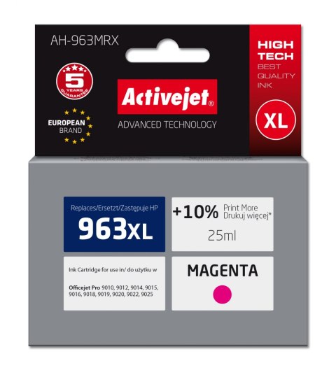 Tusz Activejet AH-963MRX (zamiennik HP 963XL 3JA28AE; Premium; 1760 stron; czerwony) Tusz Activejet AH-963MRX (zamiennik HP 963XL 3JA28AE; Premium; 1760 stron; czerwony)