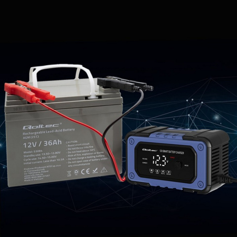 Prostownik Qoltec do akumulatora z funkcją naprawy | Inteligentna mikroprocesorowa ładowarka | 12V | 6A | LED | 4 tryby Prostownik Qoltec do akumulatora z funkcją naprawy | Inteligentna mikroprocesorowa ładowarka | 12V | 6A | LED | 4 tryby