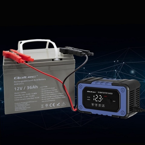 Prostownik Qoltec do akumulatora z funkcją naprawy | Inteligentna mikroprocesorowa ładowarka | 12V | 6A | LED | 4 tryby Prostownik Qoltec do akumulatora z funkcją naprawy | Inteligentna mikroprocesorowa ładowarka | 12V | 6A | LED | 4 tryby