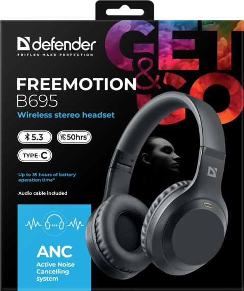 SŁUCHAWKI DEFENDER BLUETOOTH FREEMOTION B695 ANC CZARNE SŁUCHAWKI DEFENDER BLUETOOTH FREEMOTION B695 ANC CZARNE