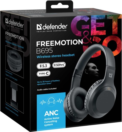 SŁUCHAWKI DEFENDER BLUETOOTH FREEMOTION B695 ANC CZARNE SŁUCHAWKI DEFENDER BLUETOOTH FREEMOTION B695 ANC CZARNE
