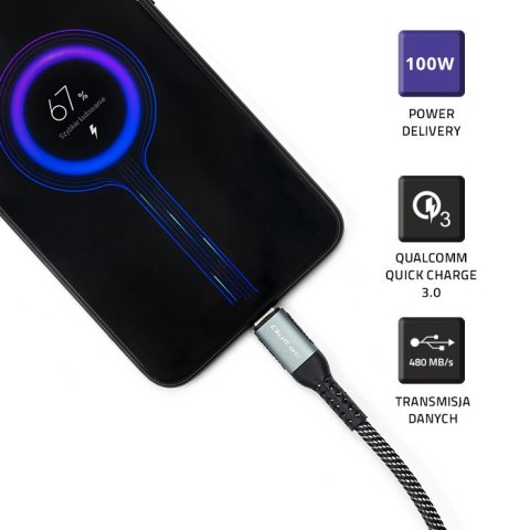 Qoltec Kabel USB 2.0 typ C | USB 2.0 typ C 100W | QC 3.0 | PD | 1m | Czarny Qoltec Kabel USB 2.0 typ C | USB 2.0 typ C 100W | QC 3.0 | PD | 1m | Czarny