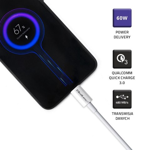 Qoltec Kabel USB 2.0 typ C | USB 2.0 typ C 60W | QC 3.0 | PD | 1.5m | Biały Qoltec Kabel USB 2.0 typ C | USB 2.0 typ C 60W | QC 3.0 | PD | 1.5m | Biały