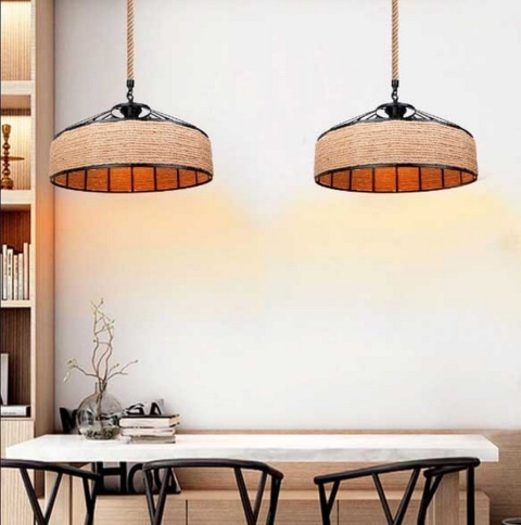 Lampa sufitowa z liny konopnej na oryginalnej jutowej linie - średnica 50 cm