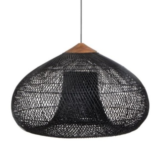 Sufitowa naturalna lampa rattanowa wisząca - 50 cm - czarna