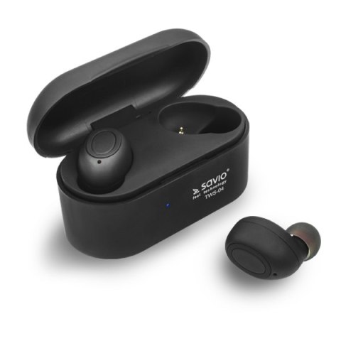 Słuchawki SAVIO TWS-04 (bluetooth; bezprzewodowe, Bluetooth; z wbudowanym mikrofonem; kolor czarny Słuchawki SAVIO TWS-04 (bluetooth; bezprzewodowe, Bluetooth; z wbudowanym mikrofonem; kolor czarny