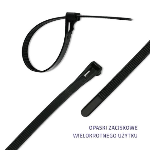 Qoltec Opaski zaciskowe wielorazowe/trytytki | 7.2 * 250mm | Nylon UV | Czarne Qoltec Opaski zaciskowe wielorazowe/trytytki | 7.2 * 250mm | Nylon UV | Czarne