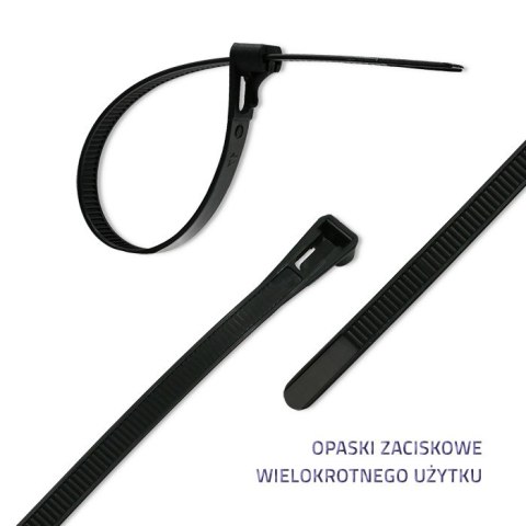 Qoltec Opaski zaciskowe wielorazowe/trytytki | 7.2 * 450mm | Nylon UV | Czarne Qoltec Opaski zaciskowe wielorazowe/trytytki | 7.2 * 450mm | Nylon UV | Czarne