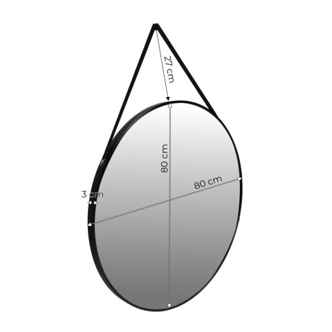 Lustro ścienne 80 cm wiszące na pasku nowoczesne czarna rama ModernHome Lustro ścienne 80 cm wiszące na pasku nowoczesne czarna rama ModernHome