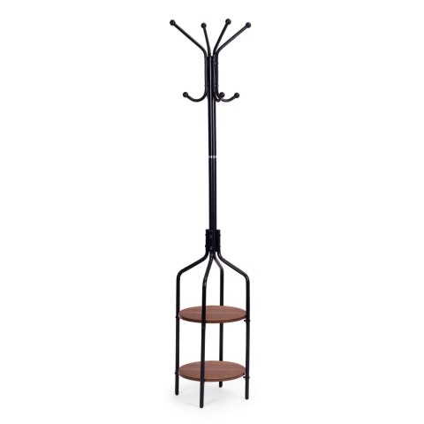 Wieszak stojący z półkami 8 haczyków 180 cm metal czarny ModernHome Wieszak stojący z półkami 8 haczyków 180 cm metal czarny ModernHome
