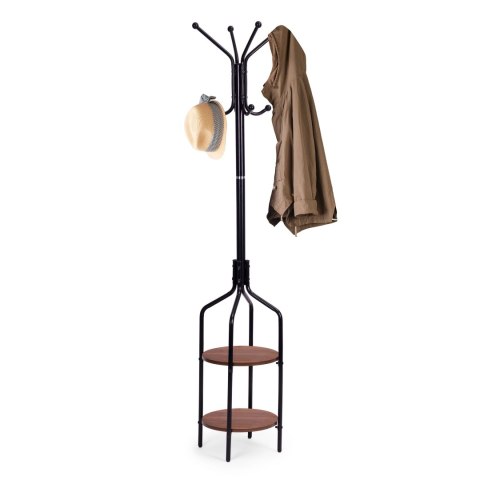 Wieszak stojący z półkami 8 haczyków 180 cm metal czarny ModernHome Wieszak stojący z półkami 8 haczyków 180 cm metal czarny ModernHome