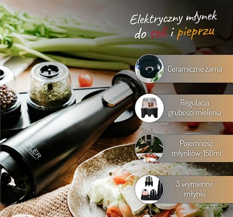Młynek do przypraw, soli i pieprzu - Zestaw 3 młynków - USB Młynek do przypraw, soli i pieprzu - Zestaw 3 młynków - USB