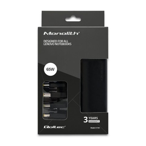Qoltec Zasilacz specjalizowany do Lenovo 65W | 4 wtyczki +kabel zasilający Qoltec Zasilacz specjalizowany do Lenovo 65W | 4 wtyczki +kabel zasilający