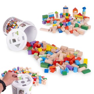 DREWNIANE KLOCKI DLA DZIECI 100 SZT. SORTER WIADERKO ECOTOYS