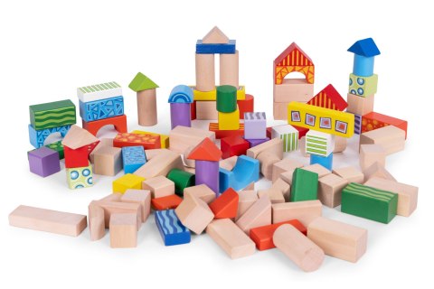 DREWNIANE KLOCKI DLA DZIECI 100 SZT. SORTER WIADERKO ECOTOYS