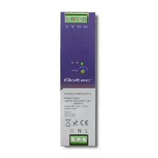 Qoltec Przemysłowy zasilacz na szynę DIN | 75W | 12V | 6.3A