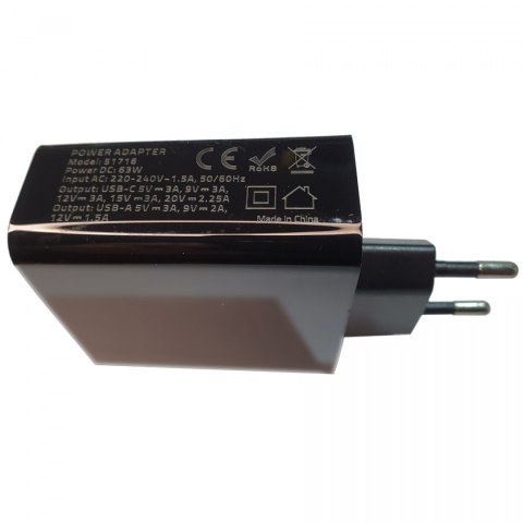 Qoltec Ładowarka sieciowa 63W | 5-20V | 1.5-3A | USB typ C PD | USB QC 3.0 | Czarna Qoltec Ładowarka sieciowa 63W | 5-20V | 1.5-3A | USB typ C PD | USB QC 3.0 | Czarna