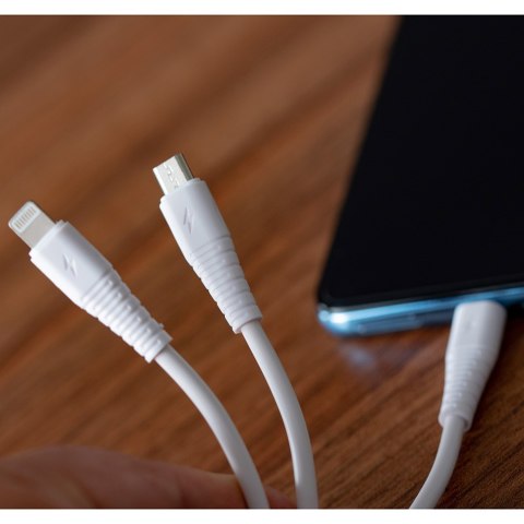 Kabel USB 3w1 micro USB, USB-C, lightning 1m biały Kabel USB 3w1 micro USB, USB-C, lightning 1m biały