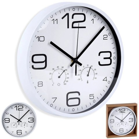 Zegar ścienny biały z termometrem higrometrem 30 cm Zegar ścienny biały z termometrem higrometrem 30 cm