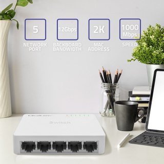 Qoltec SWITCH Przełącznik sieciowy 5 x port RJ45 | 1000Mbps | LAN