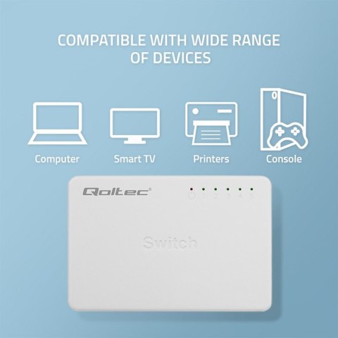 Qoltec SWITCH Przełącznik sieciowy 5 x port RJ45 | 1000Mbps | LAN