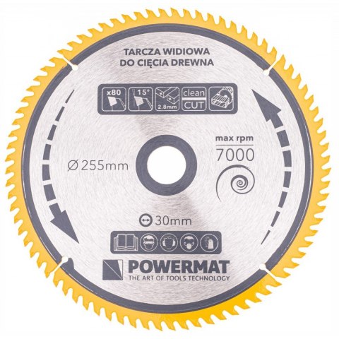 Tarcza Ostrze do Cięcia Drewna Widiowa Stalowa Solidna POWERMAT 255 mm Tarcza Ostrze do Cięcia Drewna Widiowa Stalowa Solidna POWERMAT 255 mm