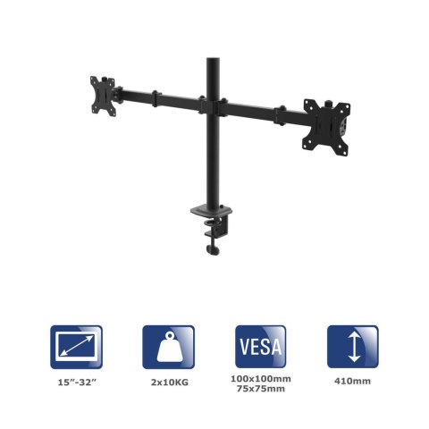 Uchwyt biurkowy na dwa monitory Akyga AK-MB-02 ramiona 2x10kg VESA 75x75mm / 100x100mm 15-32" Uchwyt biurkowy na dwa monitory Akyga AK-MB-02 ramiona 2x10kg VESA 75x75mm / 100x100mm 15-32"