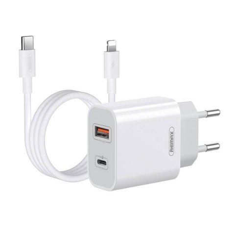 Ładowarka sieciowa Remax, RP-U68, USB-C, USB, 20W (biała) + kabel Lightning Ładowarka sieciowa Remax, RP-U68, USB-C, USB, 20W (biała) + kabel Lightning