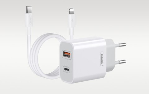 Ładowarka sieciowa Remax, RP-U68, USB-C, USB, 20W (biała) + kabel Lightning Ładowarka sieciowa Remax, RP-U68, USB-C, USB, 20W (biała) + kabel Lightning