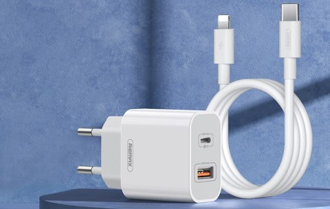 Ładowarka sieciowa Remax, RP-U68, USB-C, USB, 20W (biała) + kabel Lightning Ładowarka sieciowa Remax, RP-U68, USB-C, USB, 20W (biała) + kabel Lightning