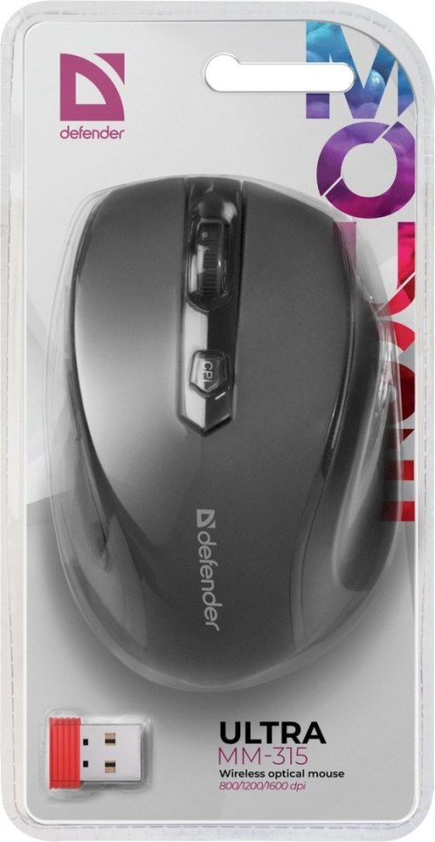 MYSZ DEFENDER ULTRA MM-315 RF CZARNA OPTICAL 1600DPI 6P MYSZ DEFENDER ULTRA MM-315 RF CZARNA OPTICAL 1600DPI 6P